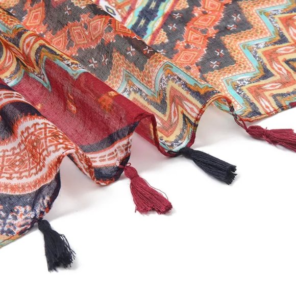 Multicolor Ethnic Style Geometric Print Summer Scarf Shawl for Women Head Wraps - Picture 4 of 6